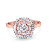Art Deco Round Baguette Rose Tone, Simulated CZ 925 Sterling Silver Wedding Ring