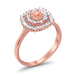 Halo Engagement Ring Round Baguette Rose Tone, Simulated Morganite CZ 925 Sterling Silver