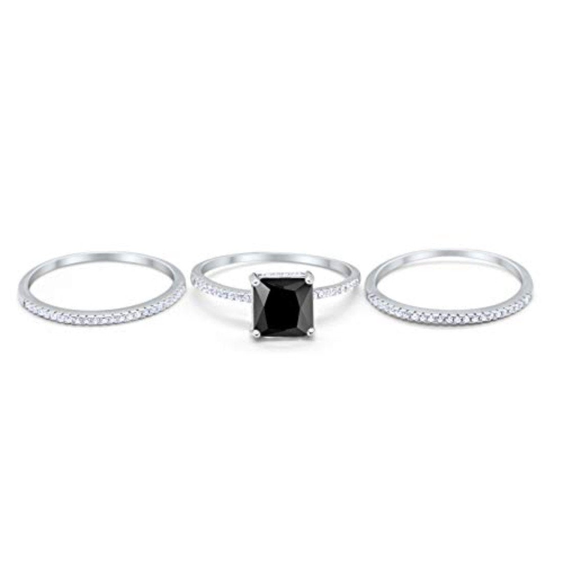 Cushion Cut Engagement Bridal Ring Simulated Black CZ 925 Sterling Silver