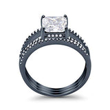 Princess Cut Wedding 3 Piece Ring Black Tone, Simulated Cubic Zirconia 925 Sterling Silver