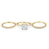 Princess Cut Wedding 3 Piece Ring Yellow Tone, Simulated CZ 925 Sterling Silver
