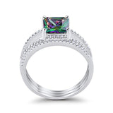 Princess Cut Wedding 3 Piece Ring Simulated Rainbow CZ 925 Sterling Silver