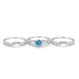 Three Piece Wedding Promise Simulated Aquamarine CZ Ring 925 Sterling Silver