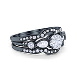 Three Piece Wedding Promise Black Tone, Simulated CZ Ring 925 Sterling Silver