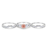 Three Piece Wedding Promise Simulated Morganite CZ Ring 925 Sterling Silver