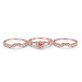 Three Piece Wedding Promise Rose Tone, Simulated Morganite CZ Ring 925 Sterling Silver