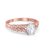 Solitaire Floral Accent Oval Rose Tone, Simulated CZ Wedding Ring 925 Sterling Silver
