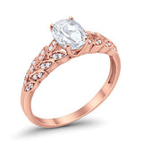 Solitaire Floral Accent Oval Rose Tone, Simulated CZ Wedding Ring 925 Sterling Silver