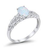 Solitaire Floral Accent Oval Lab White Opal Wedding Ring 925 Sterling Silver