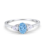 3-Stone Fashion Promise Ring Oval Simulated Aquamarine CZ 925 Sterling Silver
