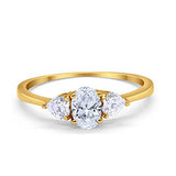 3-Stone Fashion Promise Ring Oval Yellow Tone, Simulated CZ 925 Sterling Silver