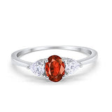 3-Stone Fashion Promise Ring Oval Simulated Garnet CZ 925 Sterling Silver