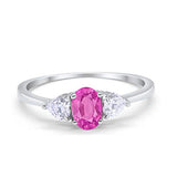 3-Stone Fashion Promise Ring Oval Simulated Pink CZ 925 Sterling Silver