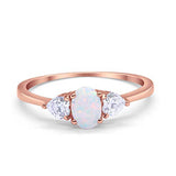 3-Stone Fashion Promise Ring Oval Rose Tone, Lab White Opal 925 Sterling Silver