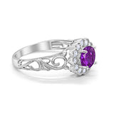 Vintage Style Wedding Ring Round Simulated Amethyst CZ 925 Sterling Silver