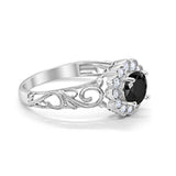 Vintage Style Wedding Ring Round Simulated Black CZ 925 Sterling Silver