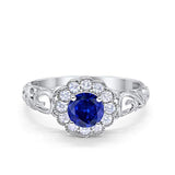 Vintage Style Wedding Ring Round Simulated Blue Sapphire CZ 925 Sterling Silver