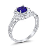 Vintage Style Wedding Ring Round Simulated Blue Sapphire CZ 925 Sterling Silver
