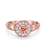 Vintage Style Wedding Ring Round Rose Tone, Simulated Morganite CZ 925 Sterling Silver