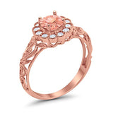 Vintage Style Wedding Ring Round Rose Tone, Simulated Morganite CZ 925 Sterling Silver