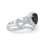 Teardrop Wedding Ring Simulated Black CZ Piece 925 Sterling Silver