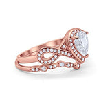 Teardrop Wedding Ring Rose Tone, Simulated CZ Piece 925 Sterling Silver