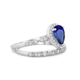 Teardrop Engagement Piece Ring Band Simulated Blue Sapphire CZ 925 Sterling Silver