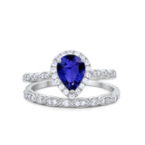 Teardrop Engagement Piece Ring Band Simulated Blue Sapphire CZ 925 Sterling Silver