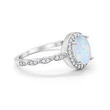 Oval Engagement Ring Halo Bridal Lab Created White Opal 925 Sterling Silver