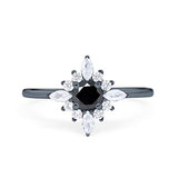 Cluster Wedding Ring Marquise Black Tone, Simulated Black CZ 925 Sterling Silver