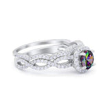 Two Piece Infinity Shank Simulated Rainbow CZ 925 Sterling Silver Wedding Ring