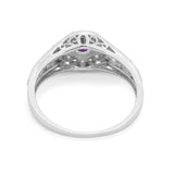 Vintage Style Engagement Ring Halo Simulated Amethyst CZ 925 Sterling Silver