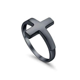 Sideways Cross Plain Ring Black Tone 925 Sterling Silver