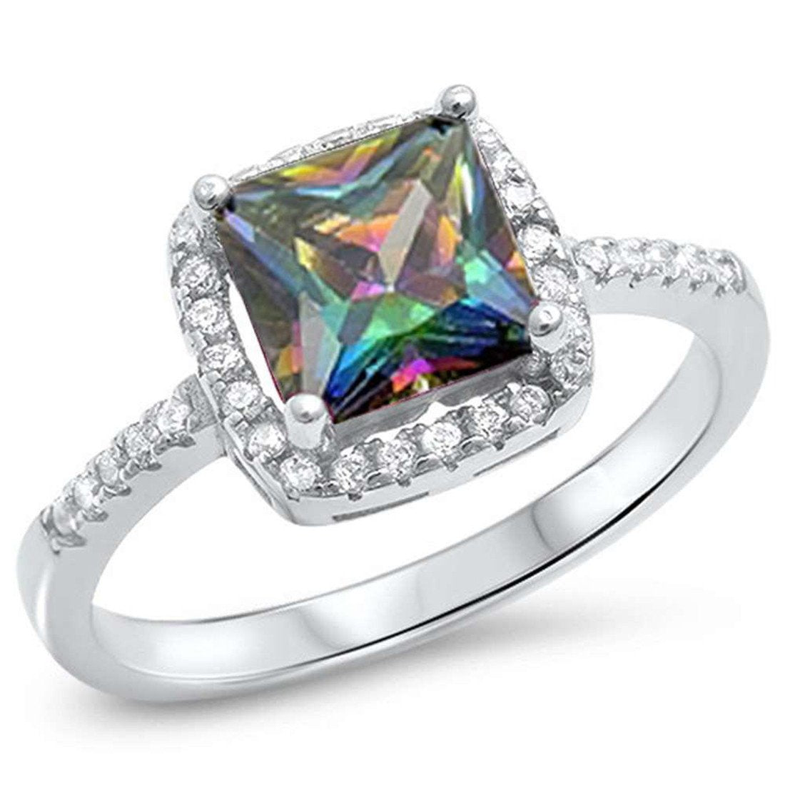 Solitaire Engagement Ring Simulated Rainbow CZ 925 Sterling Silver