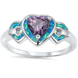 Wedding Heart Promise Ring Lab Opal Simulated Amethyst 925 Sterling Silver