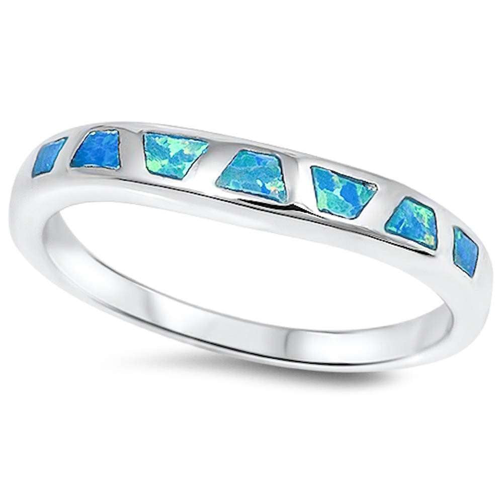 Wedding Engagement Anniversary Band Ring Lab Created Blue Opal 925 Sterling Silver