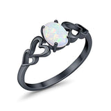 Solitaire Ring Oval Black Tone, Lab Created White Opal Accent 925 Sterling Silver