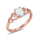 Solitaire Heart Promise Ring Oval Rose Tone, Lab Created White Opal 925 Sterling Silver