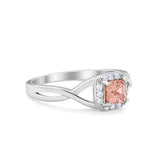 Solitaire Infinity Shank Ring Princess Cut Simulated Morganite CZ 925 Sterling Silver