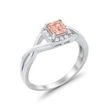 Solitaire Infinity Shank Ring Princess Cut Simulated Morganite CZ 925 Sterling Silver