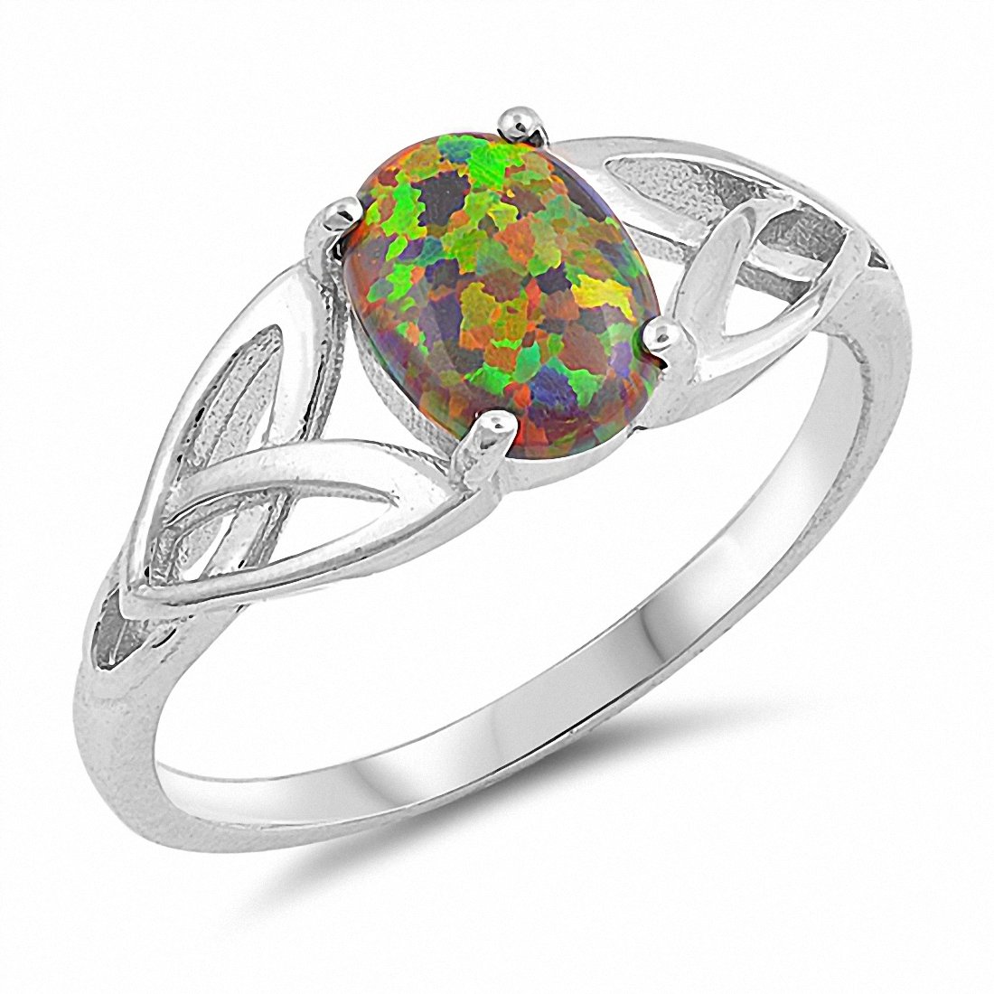 Solitaire Celtic Ring Oval Lab Created Black Opal 925 Sterling Silver