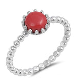 Solitaire Fashion Bead Ball Ring Simulated Red Coral 925 Sterling Silver