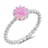 Solitaire Fashion Bead Ball Ring Lab Created Pink Opal 925 Sterling Silver