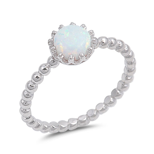 Solitaire Fashion Bead Ball Ring Lab Created White Opal 925 Sterling Silver