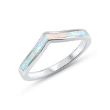Chevron Midi Ring Band Lab Created White Opal Half Eternity 925 Sterling Silver