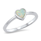 Solitaire Heart Promise Ring Lab Created White Opal 925 Sterling Silver