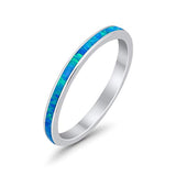 Full Eternity Stackable Band Ring Lab Created Blue Opal 925 Sterling Silver