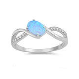 Oval Fashion Ring Lab Created Light Blue Opal 925 Sterling Silver