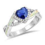 Halo Heart Promise Ring Simulated Blue Sapphire CZ 925 Sterling Silver