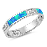 Greek Key Band Ring Lab Created Blue Opal 925 Sterling Silver